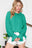 Green Crinkle Frilled Neck Pleated Long Sleeve Blouse