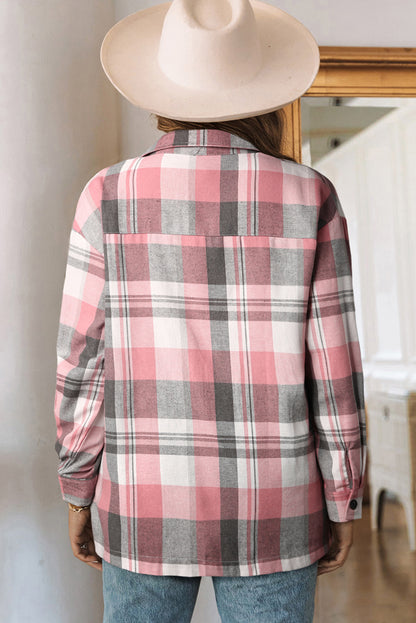 Pink Long Sleeve Collared Button Up Flannel Shirt