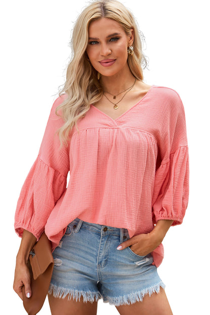 Plain Gauze Cotton V Neck Top for Women