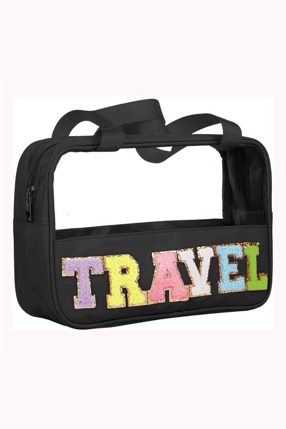 Pink Purple TRAVEL Chenille Letter Clear PVC Makeup Bag