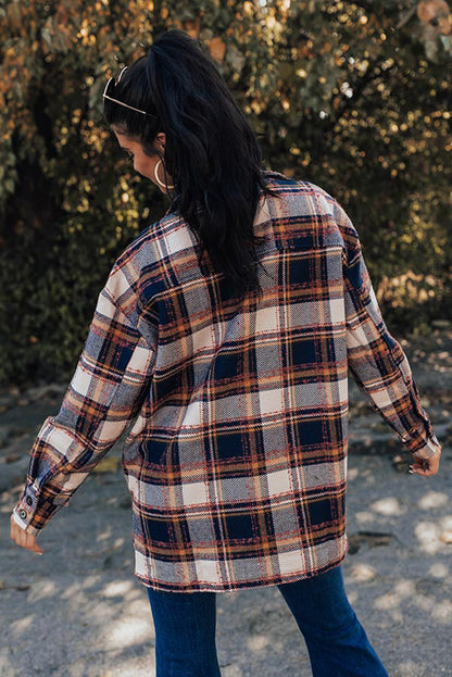 Dark Red Plaid Oversized Flap Pockets Shacket with Slits