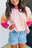 Rose Red Color Block Sleeve Loose Fit Top