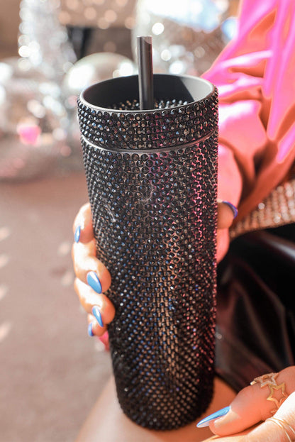 Silver 16oz Full Rhinestone Straw Tumbler