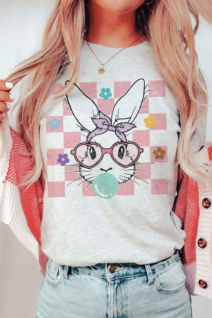 CHECKERED BUBBLE GUM BUNNY Graphic T-Shirt