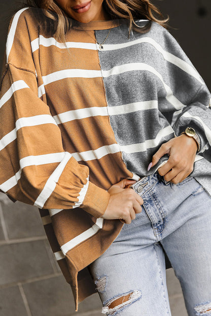 Contrast Striped Print Oversized Dropped Shoulder Top