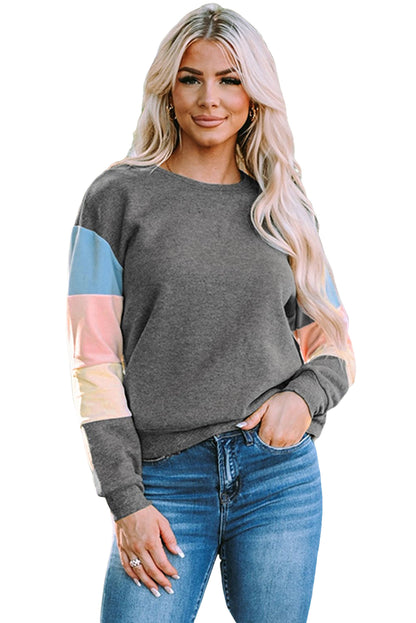 Rosy Color Block Casual Drop Sleeve Sweatshirt