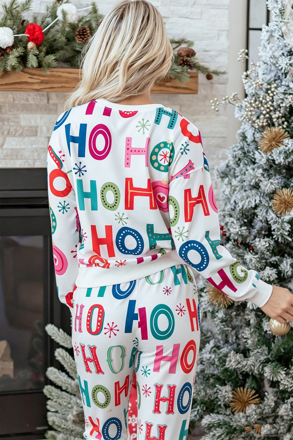 Multicolour Ho Ho Ho Print Long Sleeve Lounge Set
