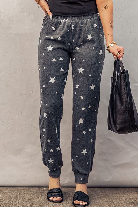 Star Print Elastic Waist Joggers