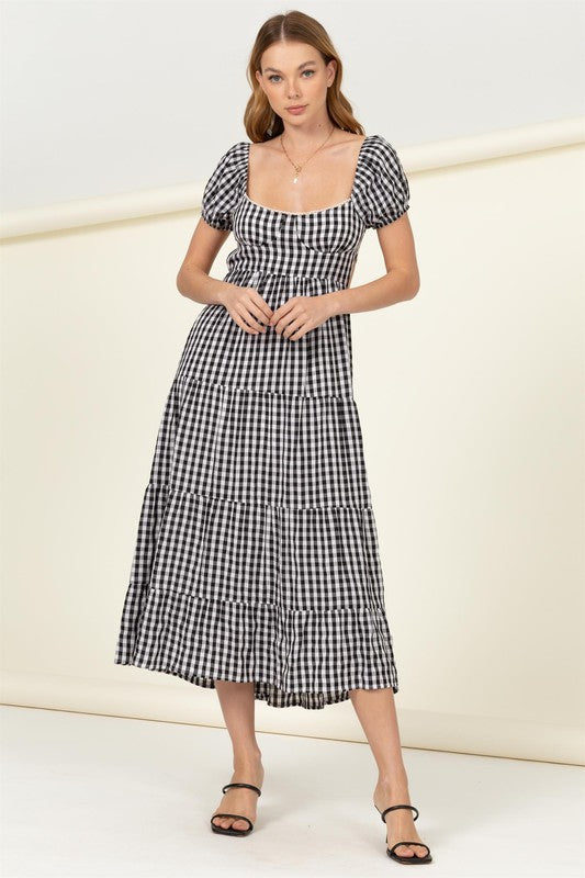 SOMEWHERE TO GO TIE-BACK GINGHAM PRINT MAXI DRESS