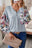 Gray Floral Splicing Lantern Sleeve Buttoned V Neck Top