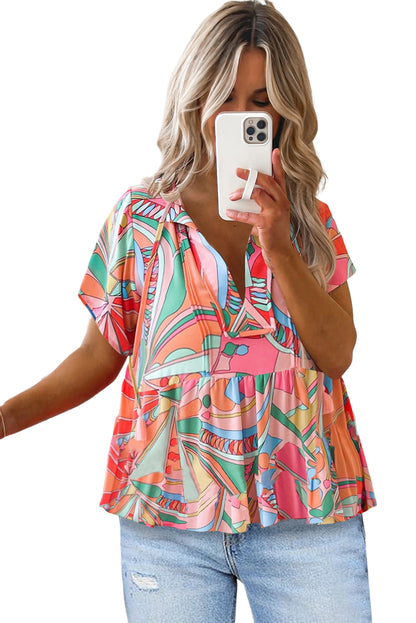 Multicolor Geometric Abstract Print Long Sleeve Shirt Dress