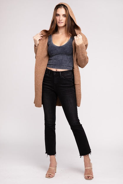 Hooded Open Front Sweater Cardigan