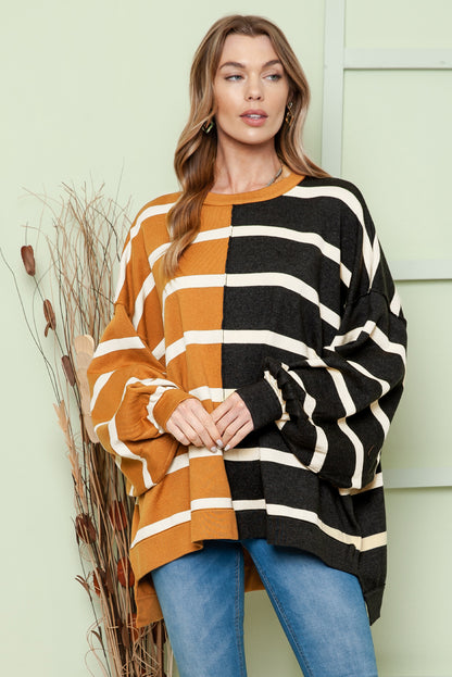 Contrast Striped Print Oversized Dropped Shoulder Top