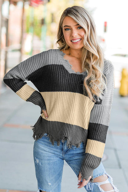 Colorblock Distressed Sweater