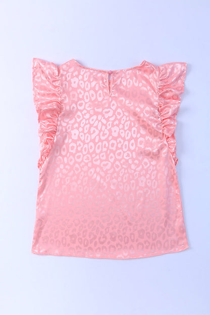 Pink Satin Leopard Print Ruffled Summer Top