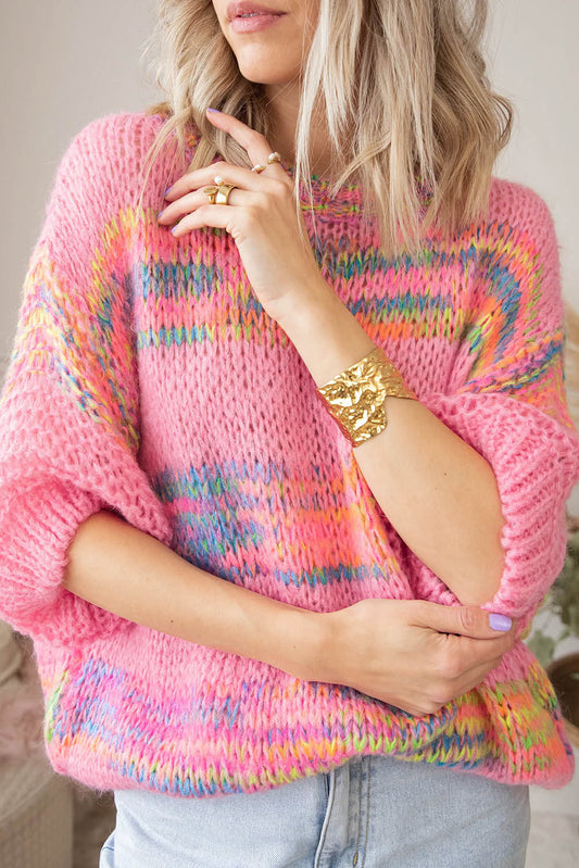 Colorful Stripes 3/4 Sleeve Loose Sweater