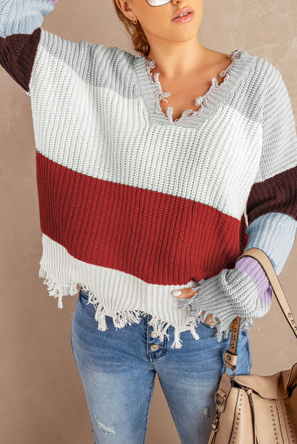 Colorblock Distressed Sweater