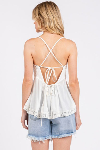 Mittoshop Crisscross Back Lace Detail V-Neck Cami