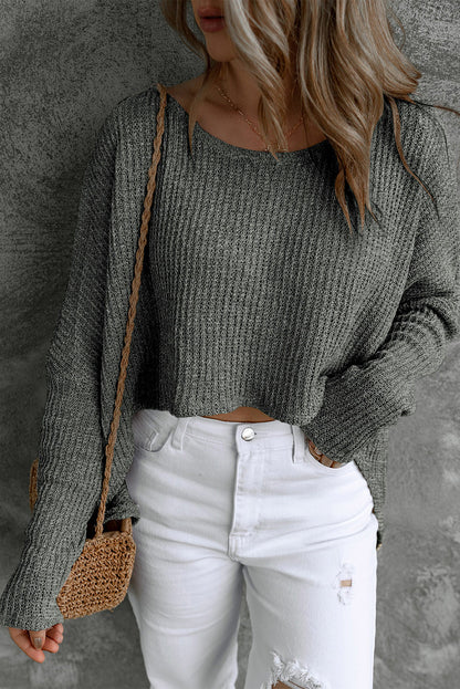 Gray Basic Slouchy Dolman Sleeve Sweater