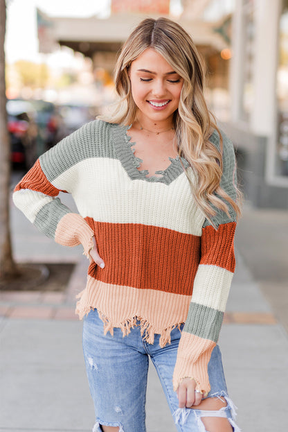 Colorblock Distressed Sweater