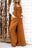 Brown Patch Pocket Knot Strap Wide Leg Overall