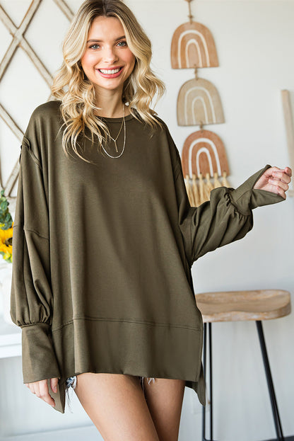 Green Patchwork Slits Drop Shoulder Oversized Top