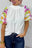 White Smocked Neck Sequin Flower Puff Sleeve Textured Top