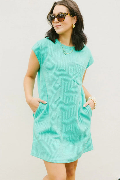 Mint Green Plain Textured Pocketed Mini Dress