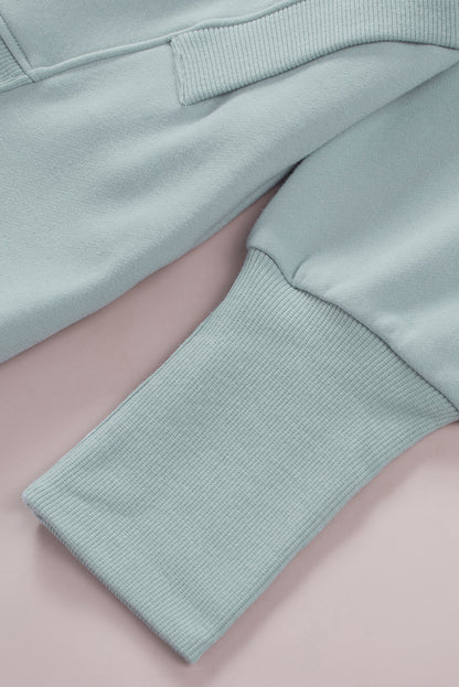 Light Blue Casual Batwing Sleeve Pocket Henley Hoodie