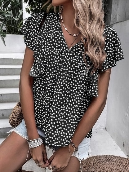 Floral Print Ruffle Sleeve Blouse