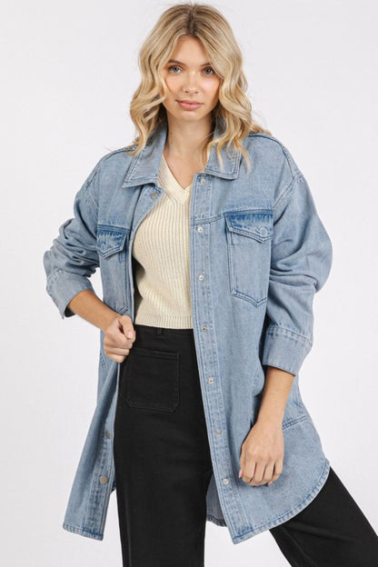 Mittoshop Light Wash Patch Pocket Longline Denim Jacket