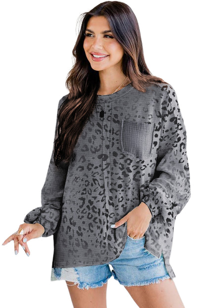 Leopard Print Patch Pocket Long Sleeve Top