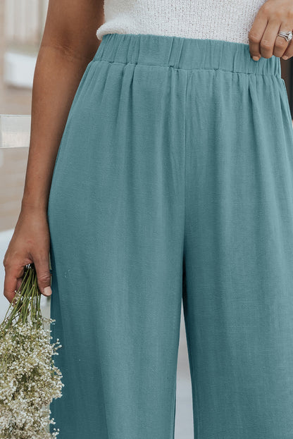 Sky Blue Basic High Waist Ruffled Wide Leg Pants