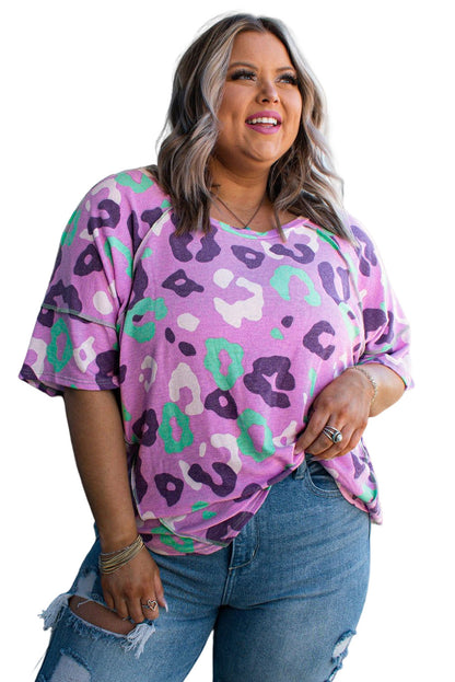 Leopard Print Plus Size Short Sleeve Tee