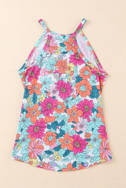 Multicolor Floral Print Casual Halter Top