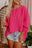 Rosy Solid Casual Smocked Cuffs Top