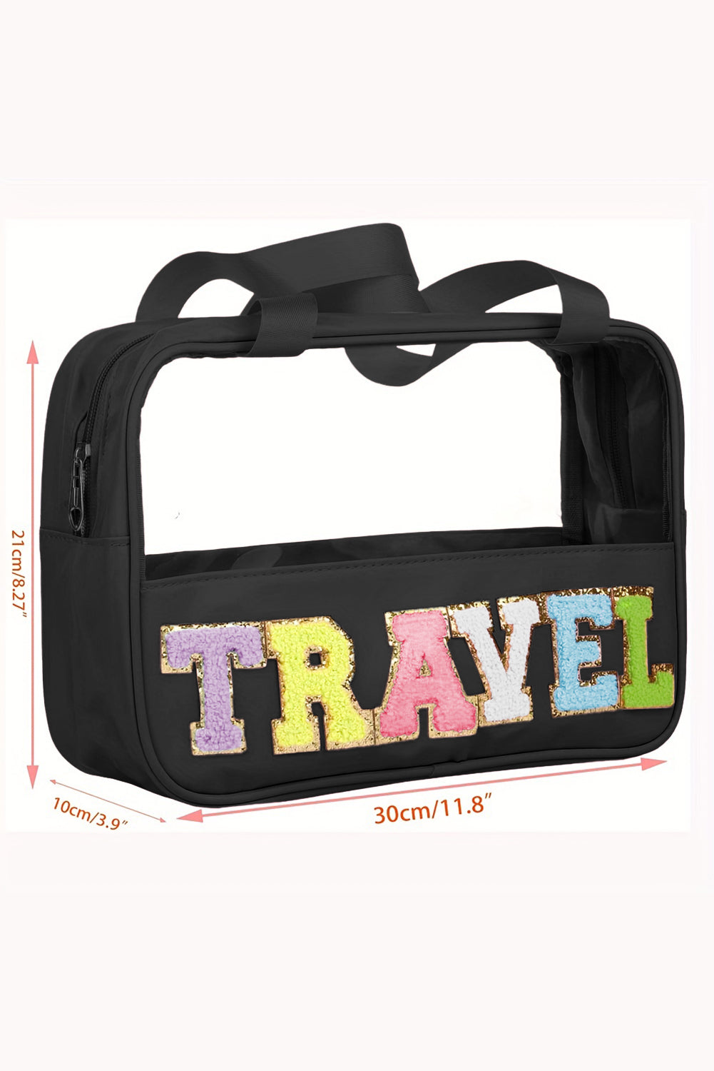 Pink Purple TRAVEL Chenille Letter Clear PVC Makeup Bag