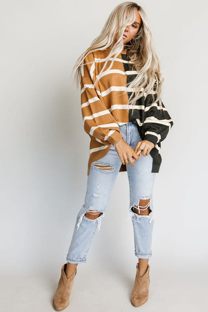 Contrast Striped Print Oversized Dropped Shoulder Top