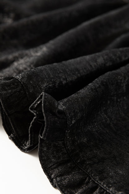 Gold Metallic Velvet Frill V Neck Puff Sleeve Babydoll Blouse