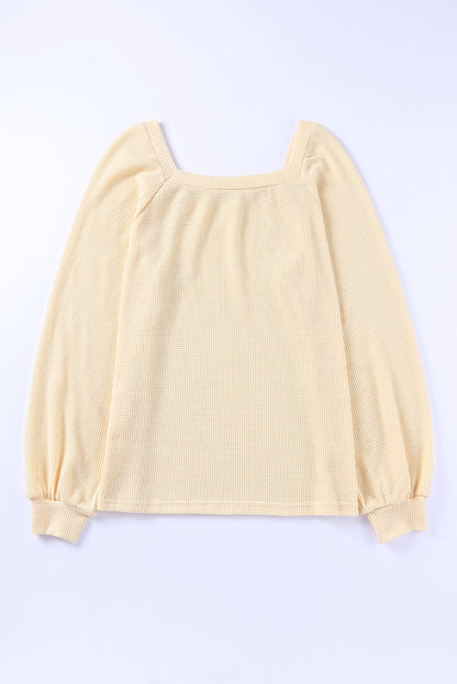 Apricot Waffle Texture Square Neck Pullover Top