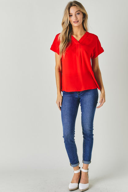 V NECK DOLMAN SLEEVE SOLID BASIC TOP