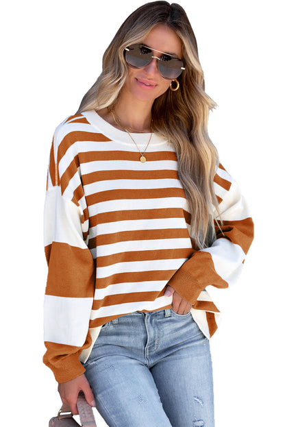 Blue Striped Casual Drop Shoulder Pullover Sweatshirt