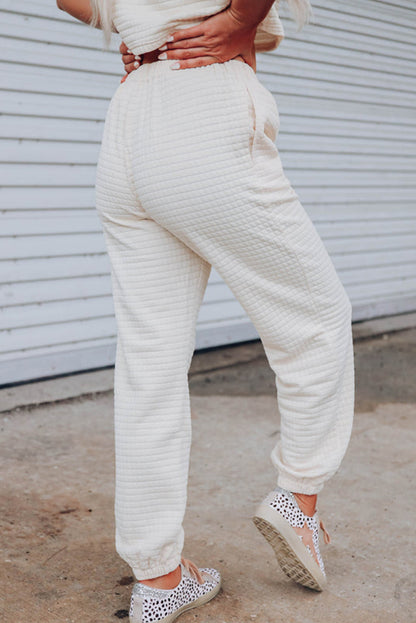 Rose Red Textured Cropped Tee and Jogger Pants Set