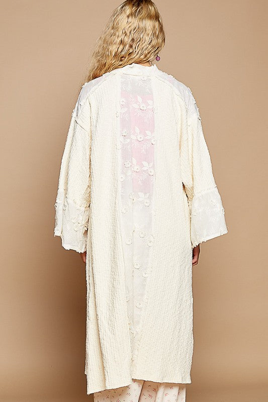 POL Flower Lace Trim Open Front Longline Cardigan