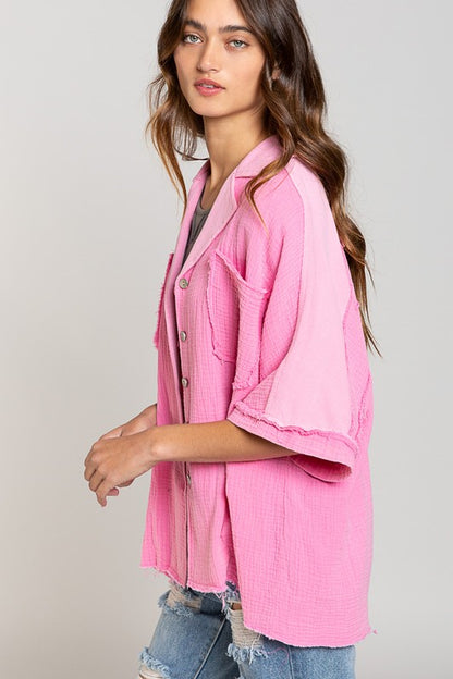 Pink POL Shacket/Button Up top