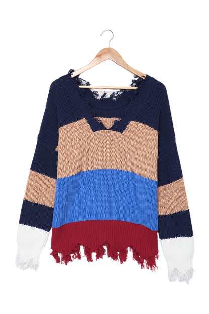 Colorblock Distressed Sweater