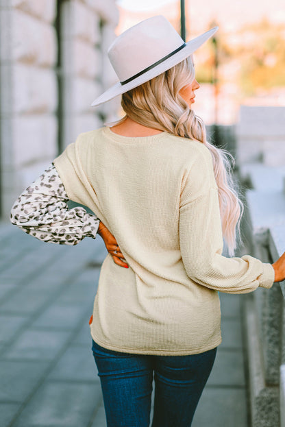 Cheetah Print Color Block Casual Pullover Long Sleeve Top