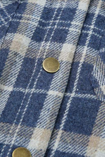 Khaki Snap Button Sherpa Lined Hooded Flannel Jacket