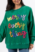 Dark Green merry everything Letter Graphic Ribbed Loose Sweatshirt