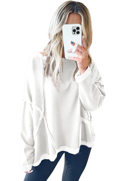 Drop Shoulder Exposed Seam Oversized Sweatshirt